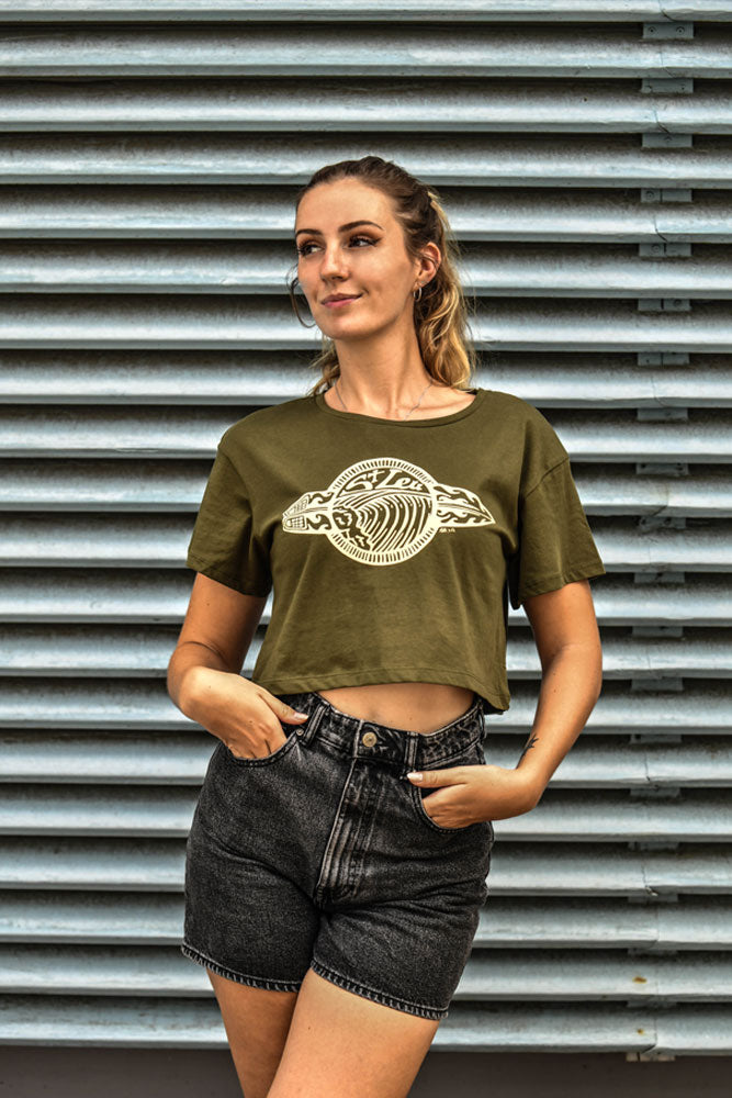 t-shirt femme crop top st leu coton bio khaki
