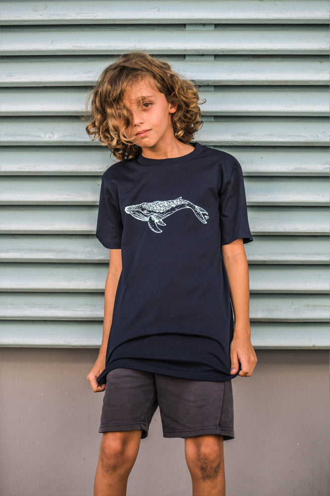 T-SHIRT ENFANT CONTON BIO BALEINE FRENCH NAVY 