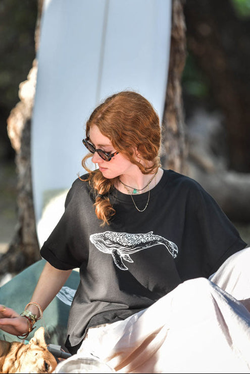 t-shirt femme oversize coton bio baleine 