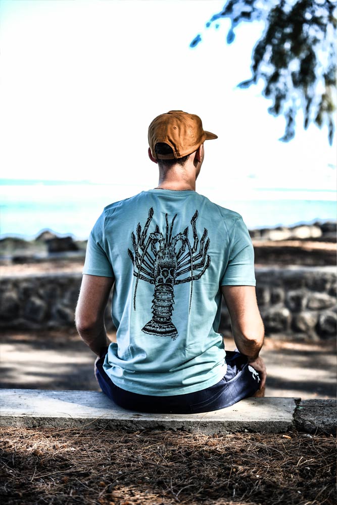 t-shirt homme langouste coton bio bouftang bleu 